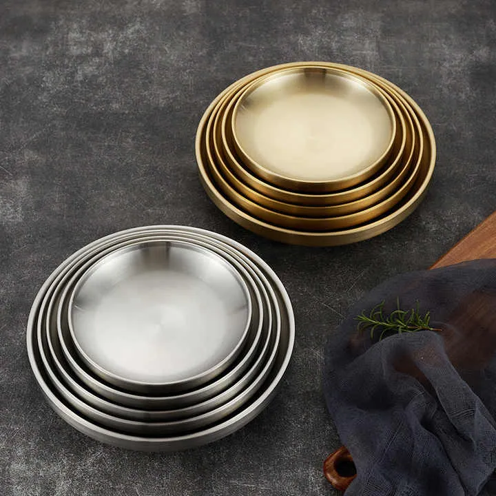 أواني طاولة ذهبية من الفولاذ المقاوم للصدأ  Golden stainless steel tableware with double disc