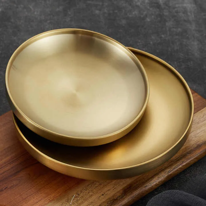 أواني طاولة ذهبية من الفولاذ المقاوم للصدأ  Golden stainless steel tableware with double disc
