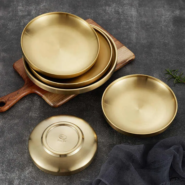 أواني طاولة ذهبية من الفولاذ المقاوم للصدأ  Golden stainless steel tableware with double disc