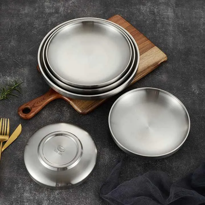 أواني طاولة ذهبية من الفولاذ المقاوم للصدأ  Golden stainless steel tableware with double disc
