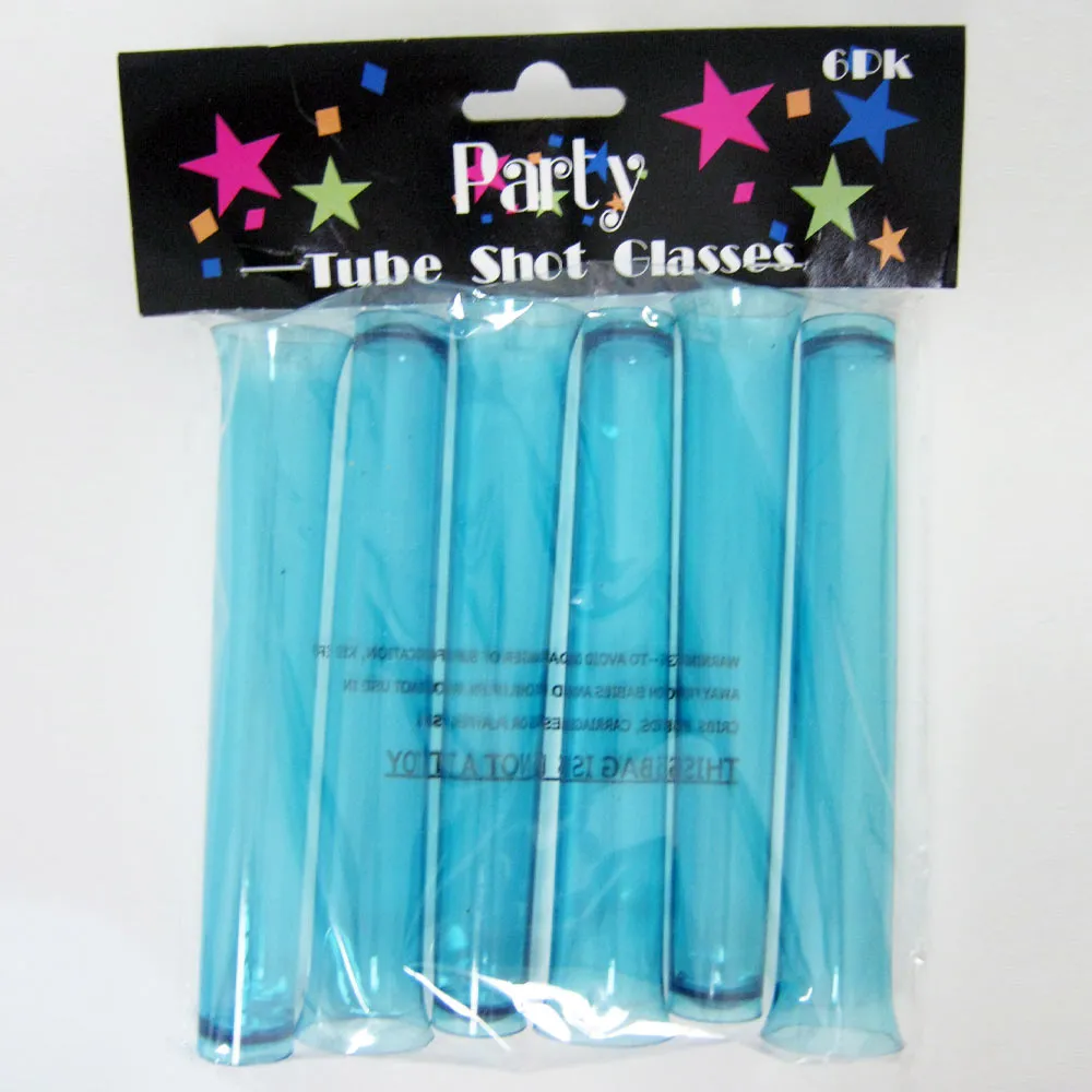 24 Party Tube Shot Glasses Test Clear Neon Plastic Shooter Bar Luau Birthday New