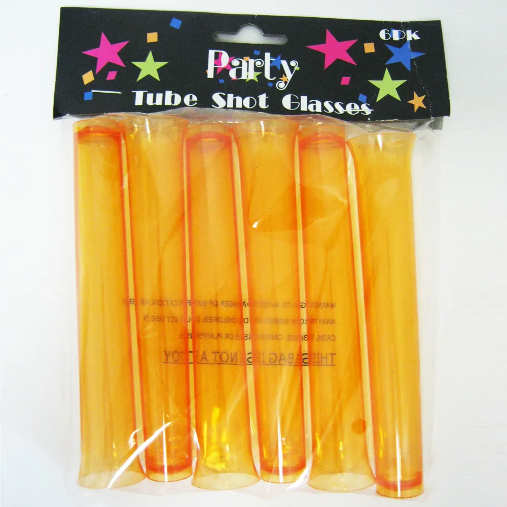 24 Party Tube Shot Glasses Test Clear Neon Plastic Shooter Bar Luau Birthday New