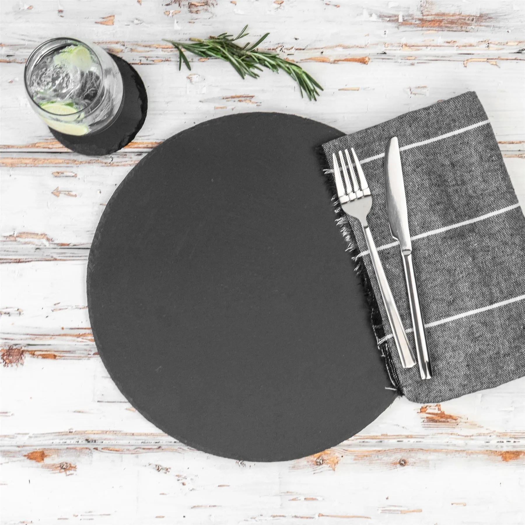 33cm Round Slate Placemats - Pack of Six - By Argon Tableware