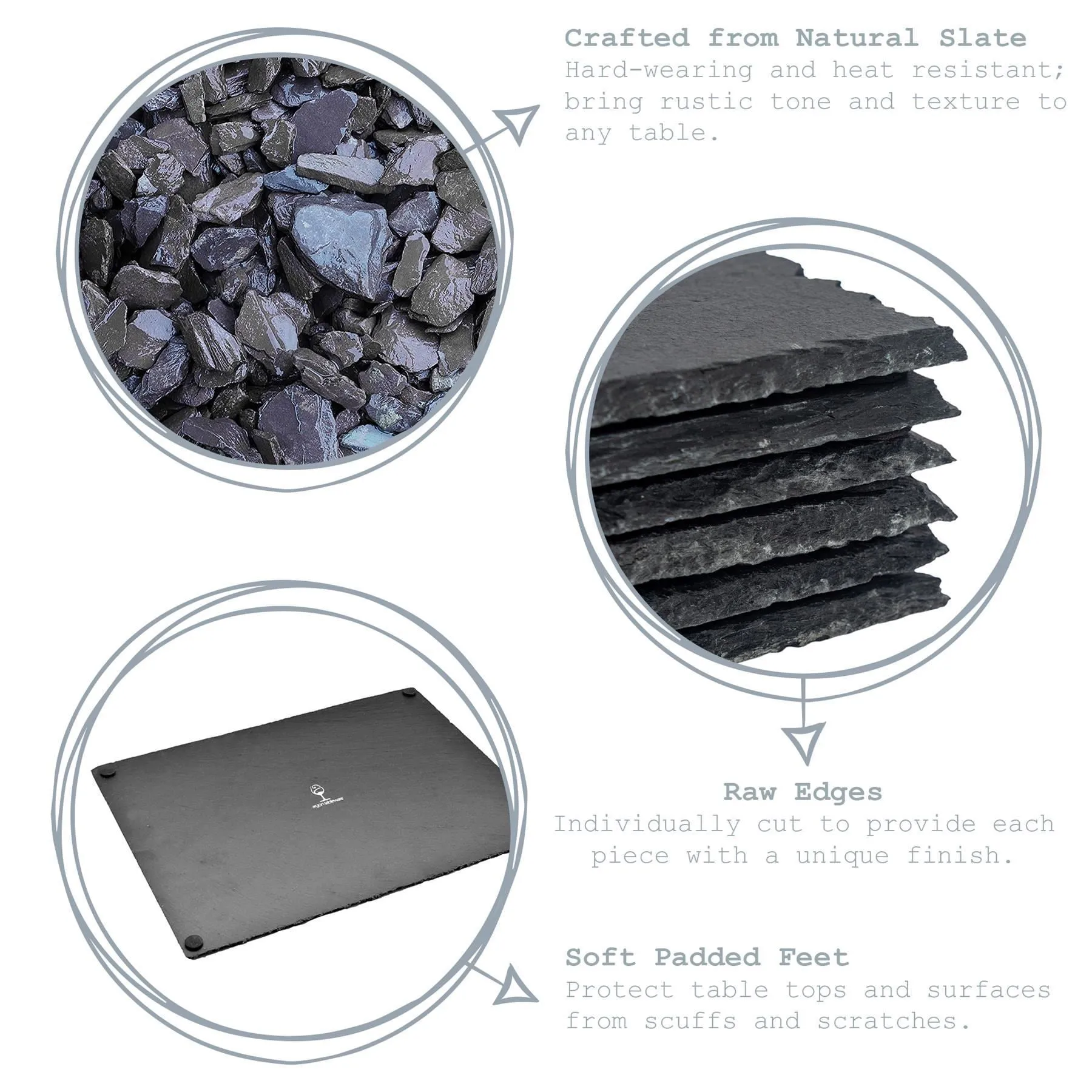 33cm Round Slate Placemats - Pack of Six - By Argon Tableware
