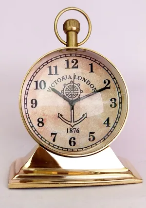 Antique Nauticalia 2 Inches Brass, Trophy Design, Table Clock Brass Desk & Shelf Clock