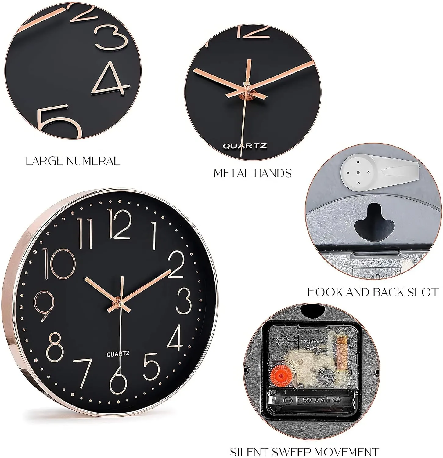 Asterin sales Wall Clock 12 Inches Non-Ticking, Silent Wall Clock for The Home A Living Room Wall Clock A Bedroom Wall Clock Modern and Chic Round Wall Clock for Home (Black & Gold)