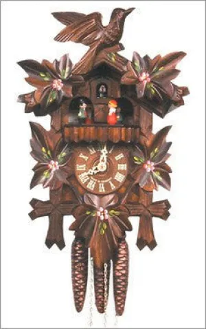 Black Forest One Day German Cuckoo Clock with Leaf's in Walnut Finish