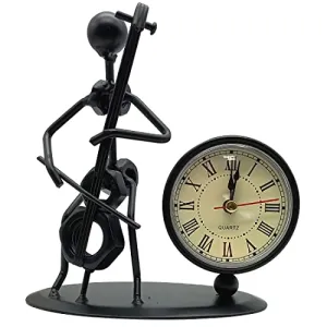 Cello Design Metal Table Clock for Home Office Desk Decoration Vintage Fashioned Handmade Desk Clock (Cello)