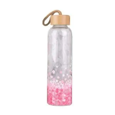 Colorful Print Glass Water Bottle with Bamboo Lid