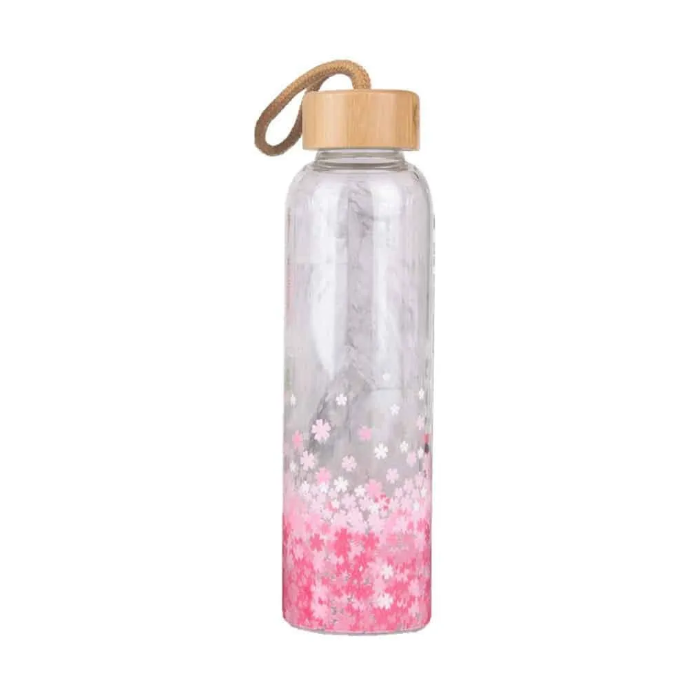 Colorful Print Glass Water Bottle with Bamboo Lid
