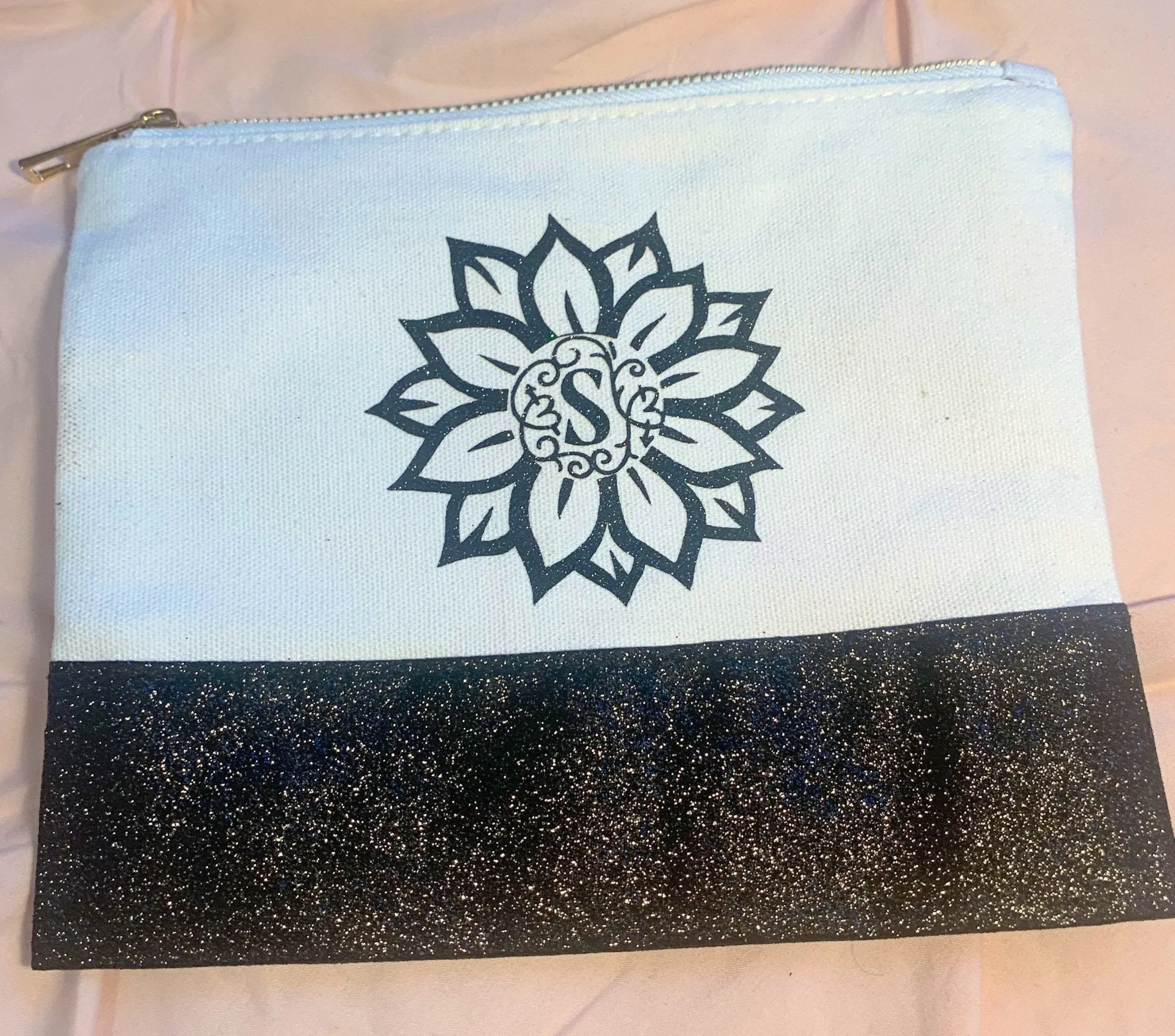 Custom Sunflower Monogram Bag | Custom Design Your Makeup Bag | Personalized Makeup Bag | Mask Bag | Accessory Bag | Maid of Honor Gift |