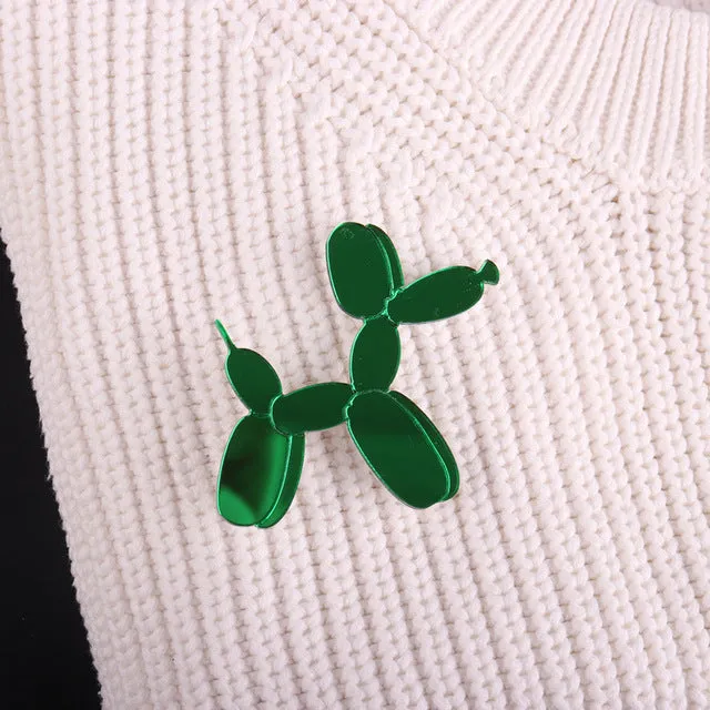 Cute Balloon Dog Poodle Mirror Acrylic Brooch