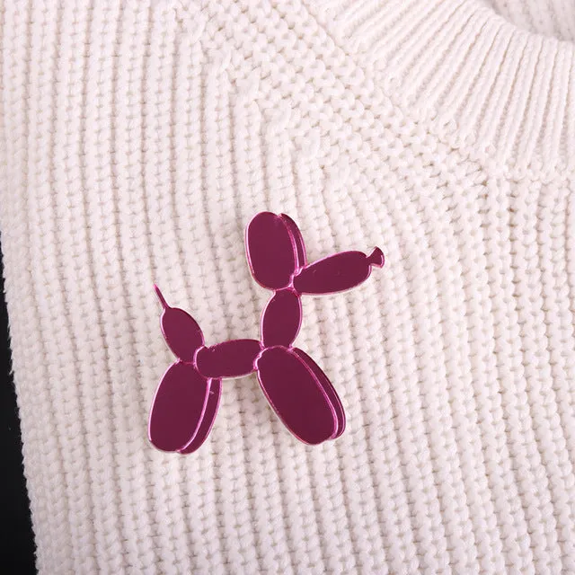 Cute Balloon Dog Poodle Mirror Acrylic Brooch