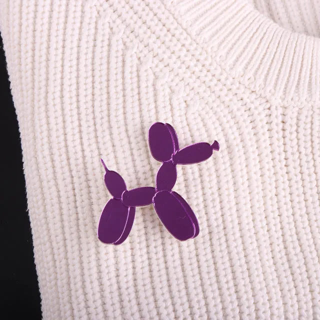 Cute Balloon Dog Poodle Mirror Acrylic Brooch