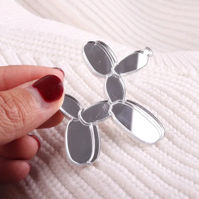 Cute Balloon Dog Poodle Mirror Acrylic Brooch