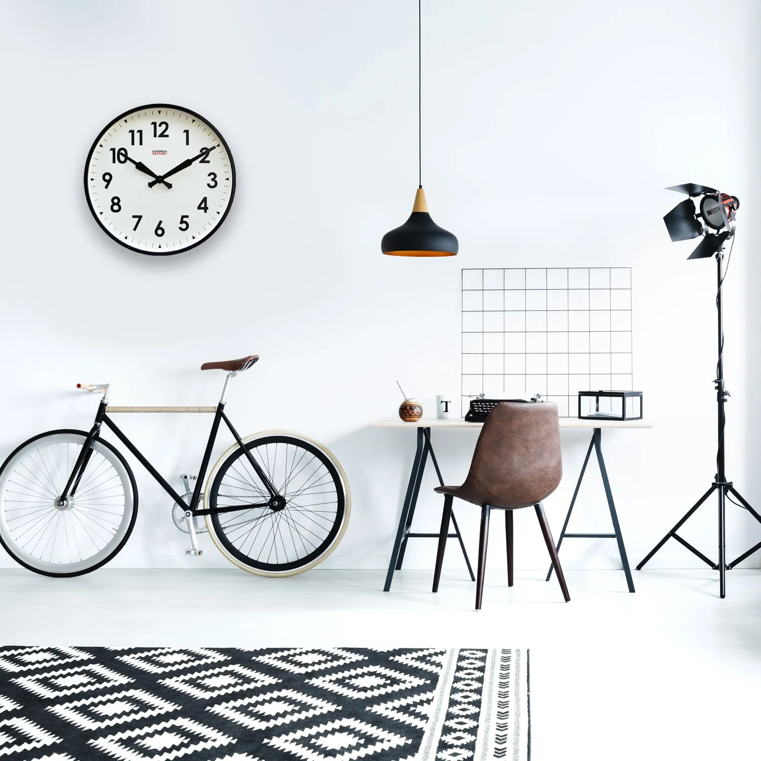 Factory Black Station Clock with Arabic Numerals – Cloudnola Industrial Design