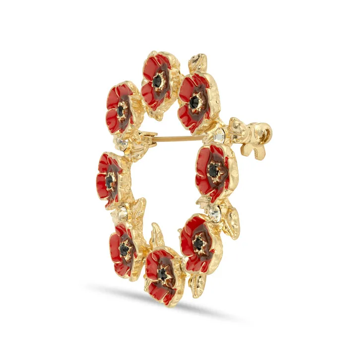Floral Crystal Wreath Poppy Brooch