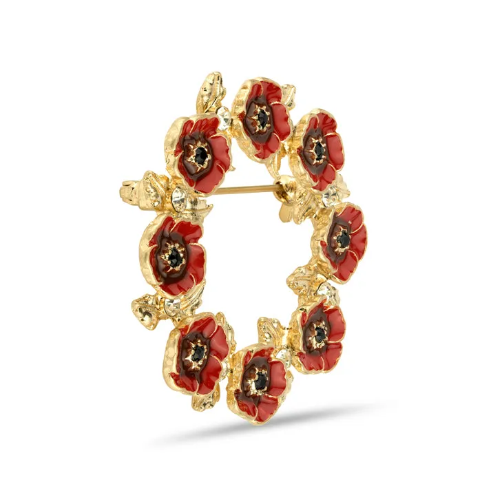 Floral Crystal Wreath Poppy Brooch