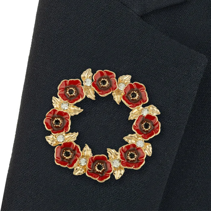Floral Crystal Wreath Poppy Brooch