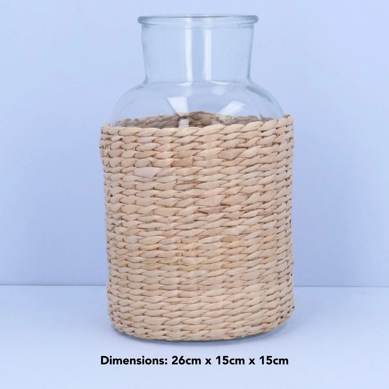 Gisela Graham 26cm Large Glass Vase with Rattan Cover