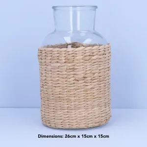 Gisela Graham 26cm Large Glass Vase with Rattan Cover