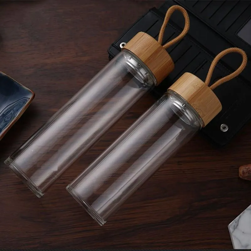 Glass Water Bottle with Bamboo Lid and String