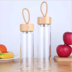 Glass Water Bottle with Bamboo Lid and String