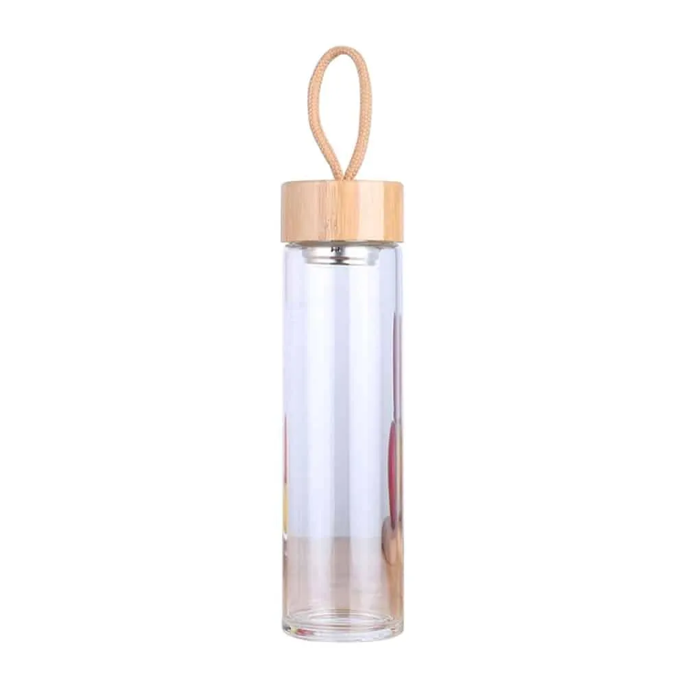 Glass Water Bottle with Bamboo Lid and String