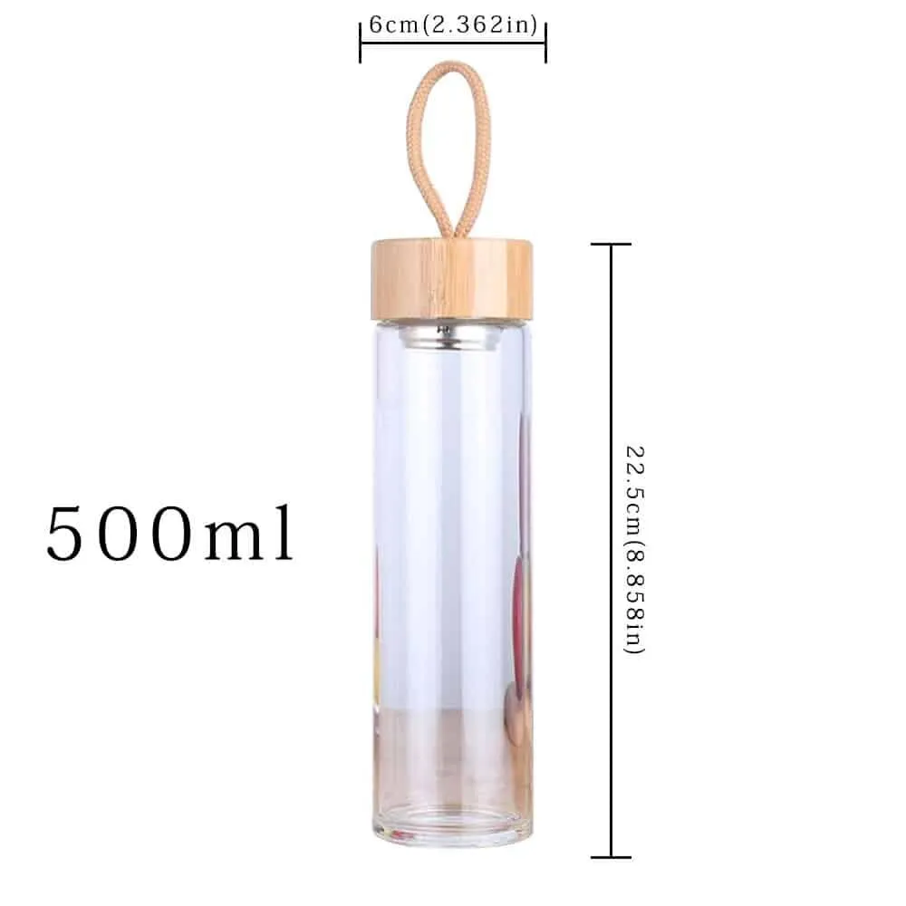 Glass Water Bottle with Bamboo Lid and String