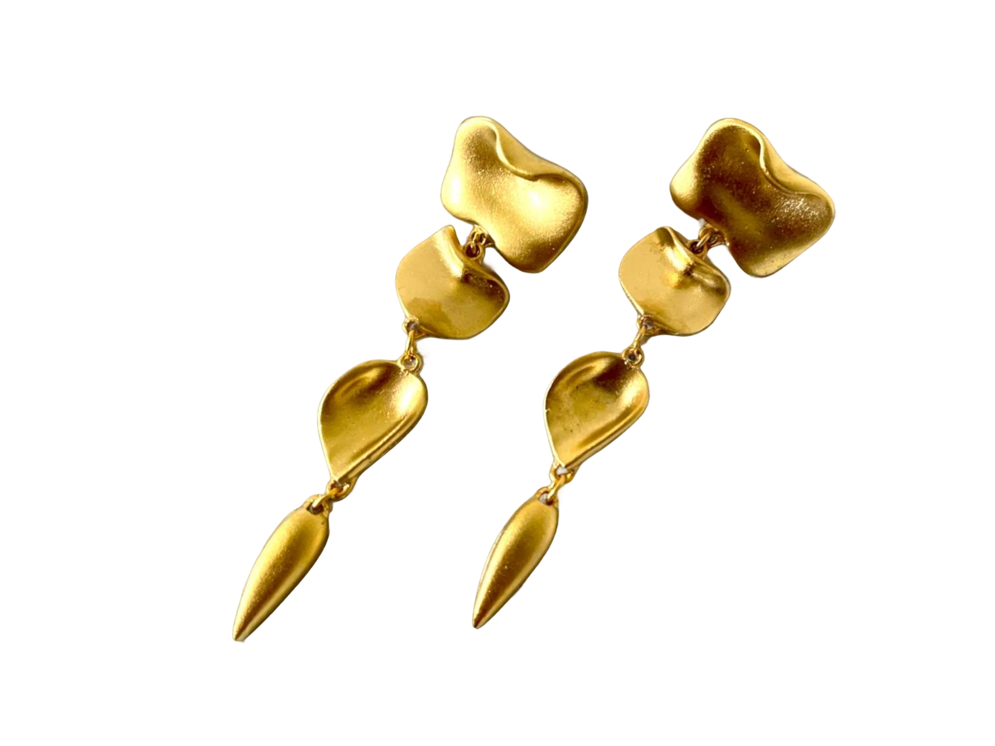 Gold Geometric Drop Earrings - Handmade Minimalist Statement Jewelry