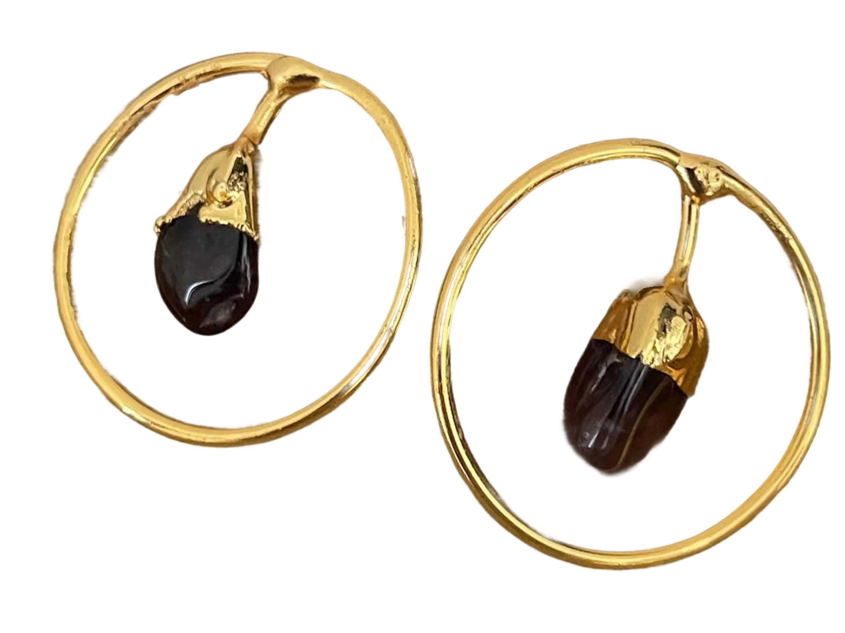 Gold Plated Agate Hoop Earrings - Handmade Minimalist Geometric Dangles