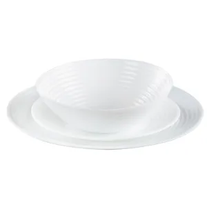 H&B 18PC OPAL DINNERWARE SET RIBBED WHITE