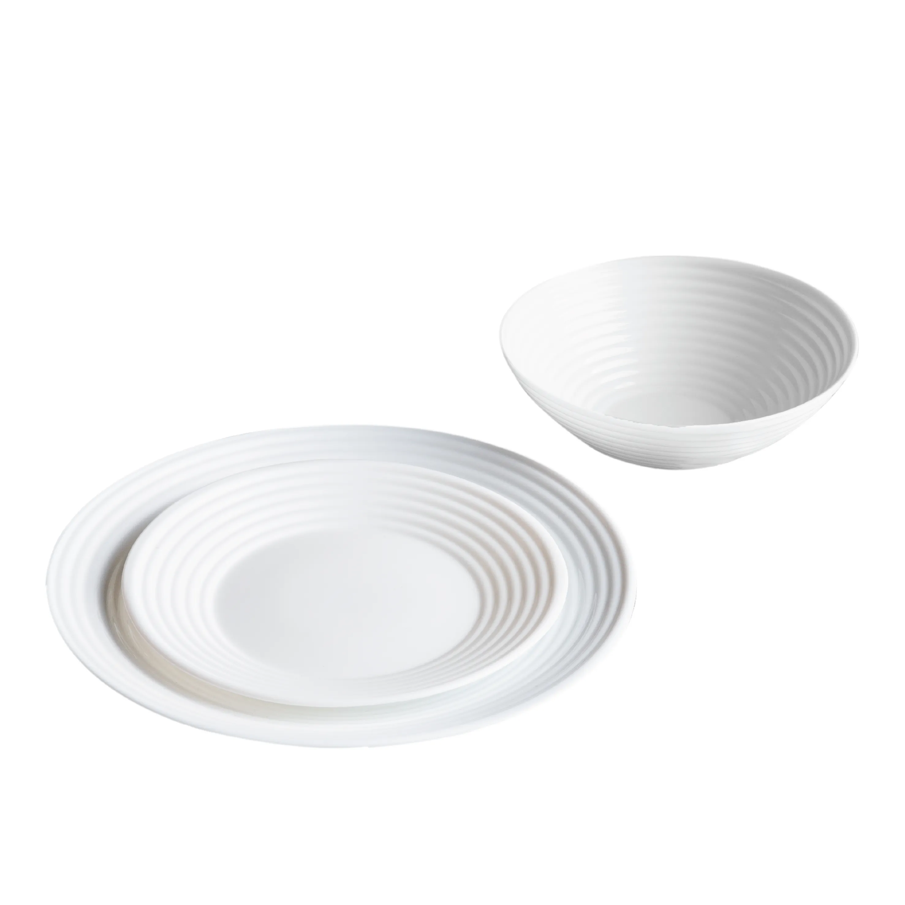 H&B 18PC OPAL DINNERWARE SET RIBBED WHITE