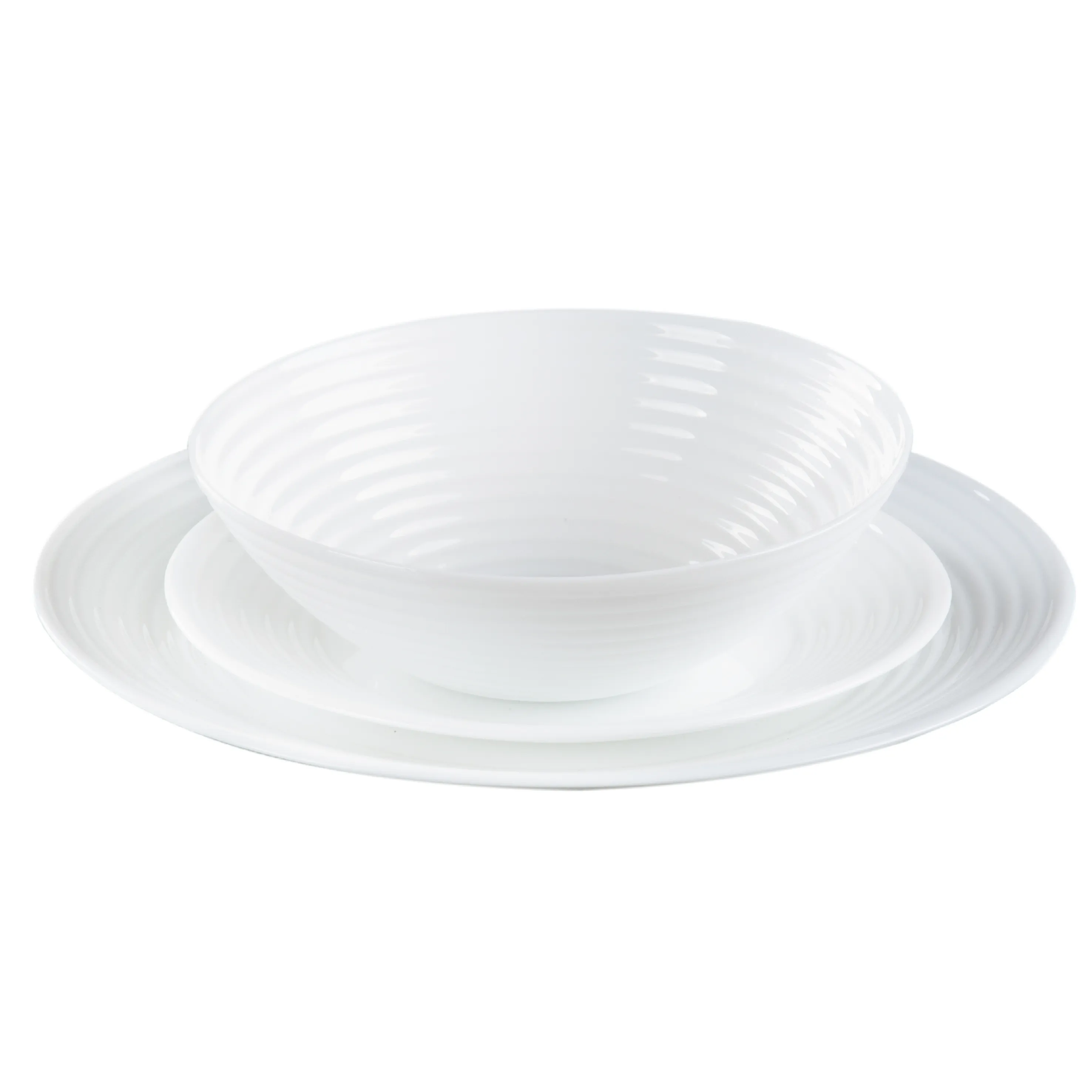 H&B 18PC OPAL DINNERWARE SET RIBBED WHITE