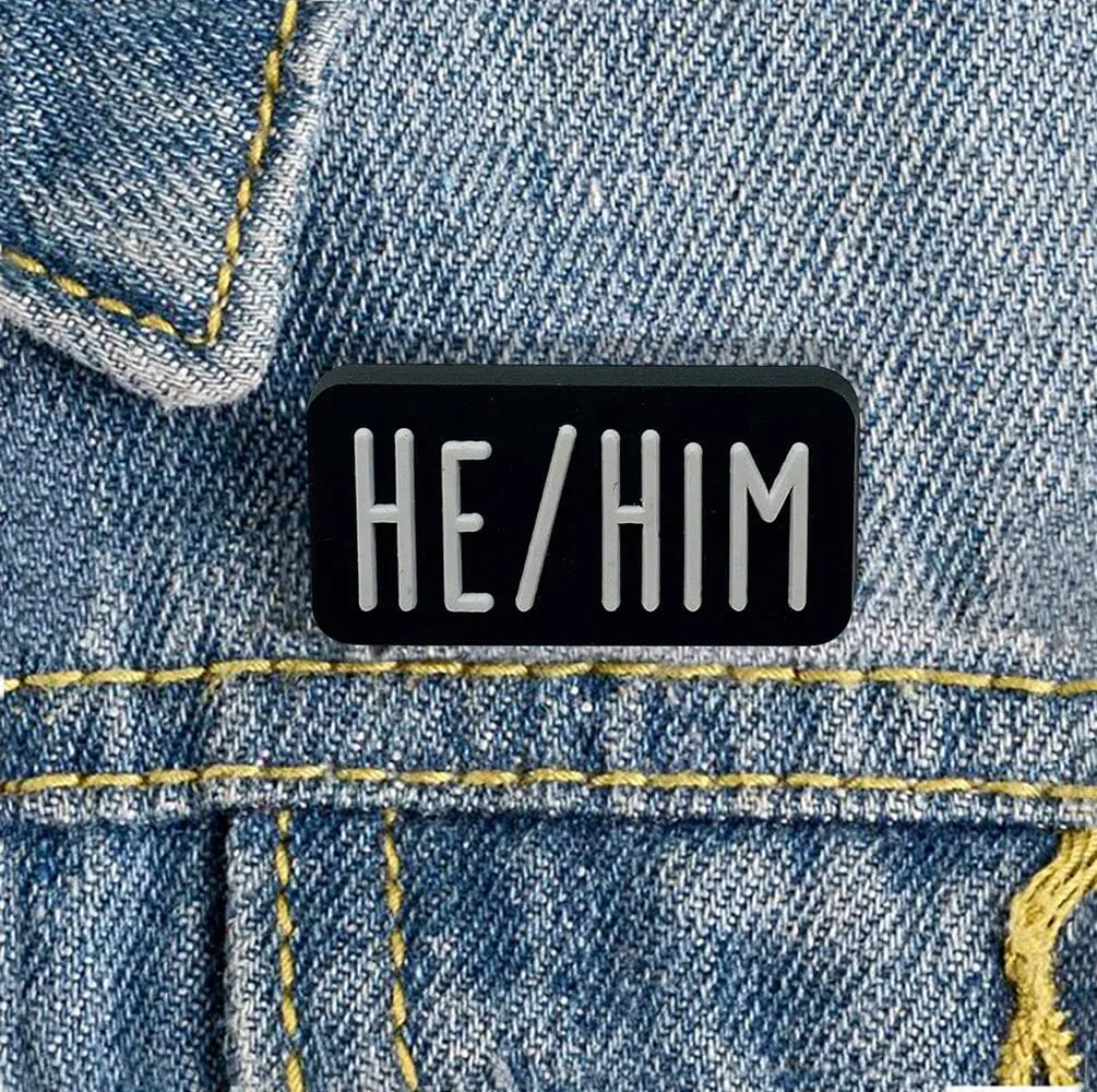 He Him Black Rectangle Pronoun Silicone Pins