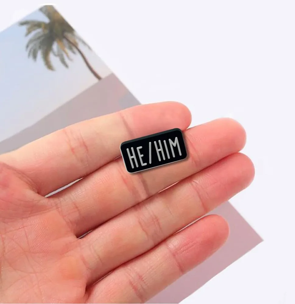 He Him Black Rectangle Pronoun Silicone Pins