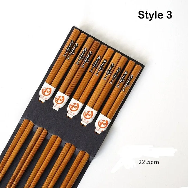 Japanese Style Wooden Chopstick Set - Oriental Tableware Sushi - Chinese Chopstick - Natural - Lunch Kitchen Tableware - Dining Utensils