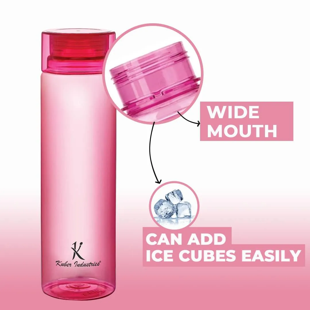Kuber Industries BPA Free Plastic Water Bottles | Breakproof, Leakproof, Food Grade PET Bottles | Water Bottle for Kids & Adults | Plastic Bottle Set of 4 |Pink (Pack Of 3)