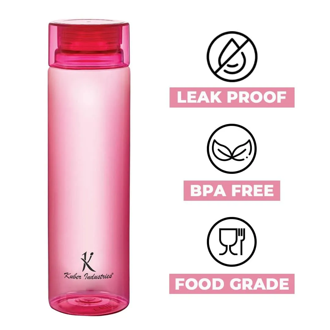 Kuber Industries BPA Free Plastic Water Bottles | Breakproof, Leakproof, Food Grade PET Bottles | Water Bottle for Kids & Adults | Plastic Bottle Set of 4 |Pink (Pack Of 3)