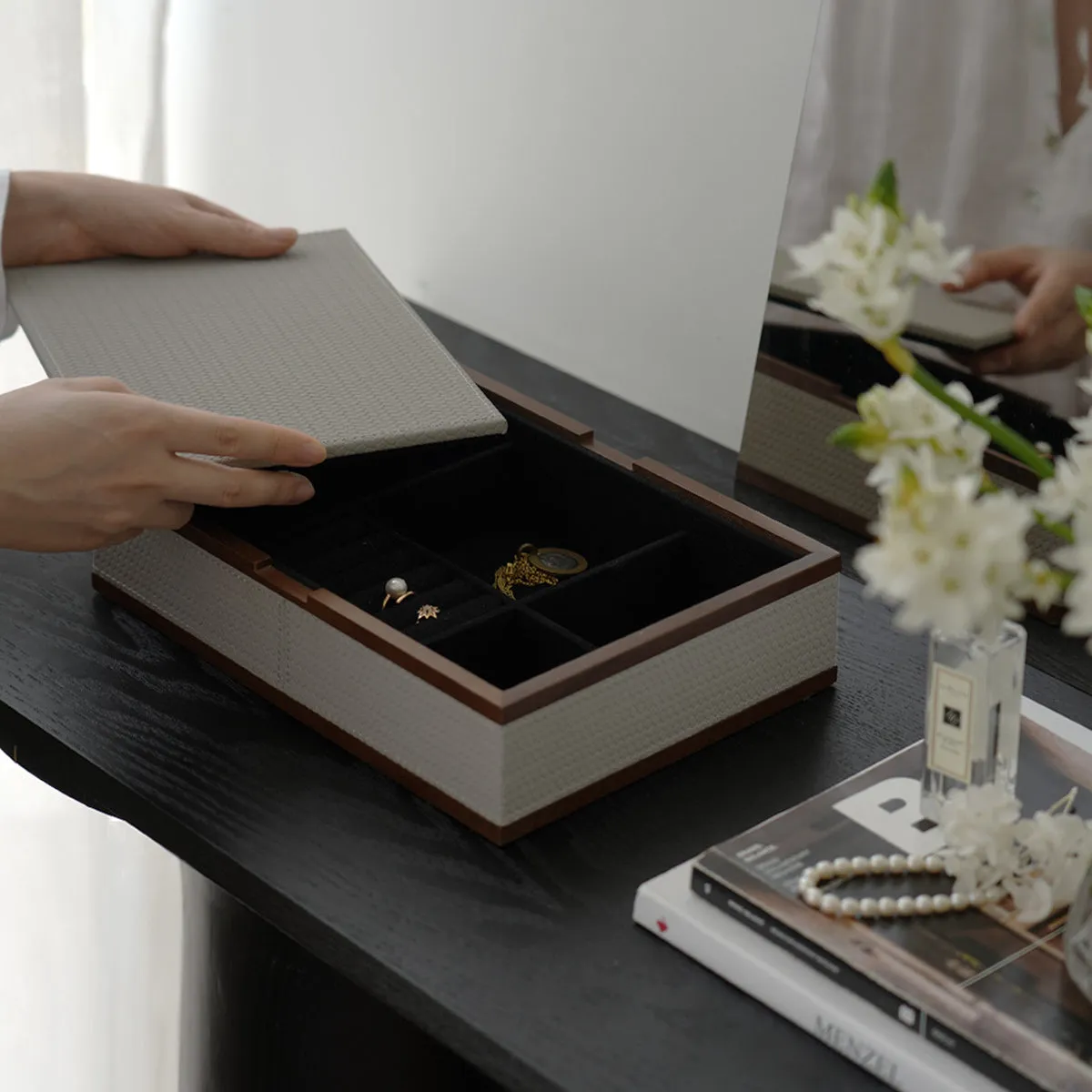 Leather Walnut Jewelry Box