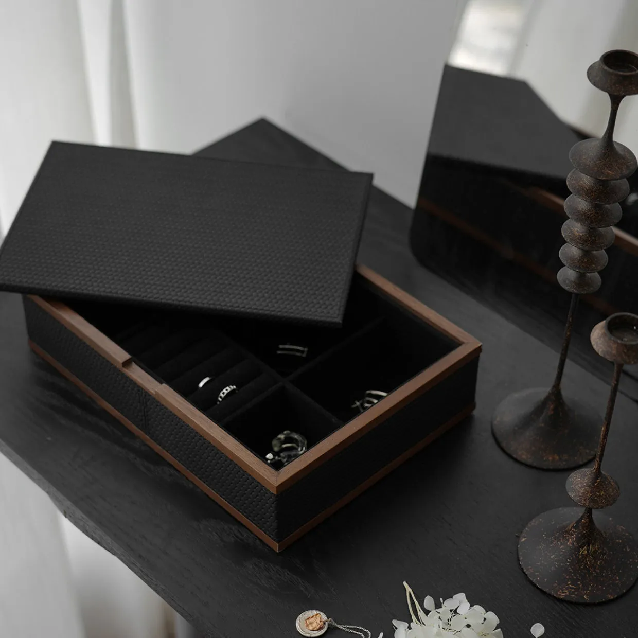 Leather Walnut Jewelry Box