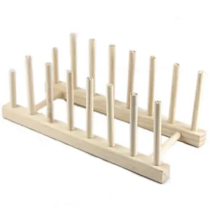 LS4G Wooden Plate Rack Wood Stand Display Holder Lids Holds 7 New Heavy Duty Free Shipping