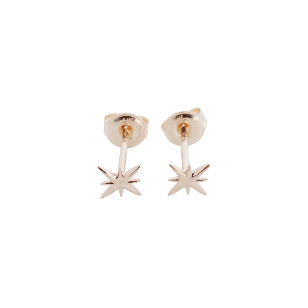 Mini Starburst Studs, 14k Gold
