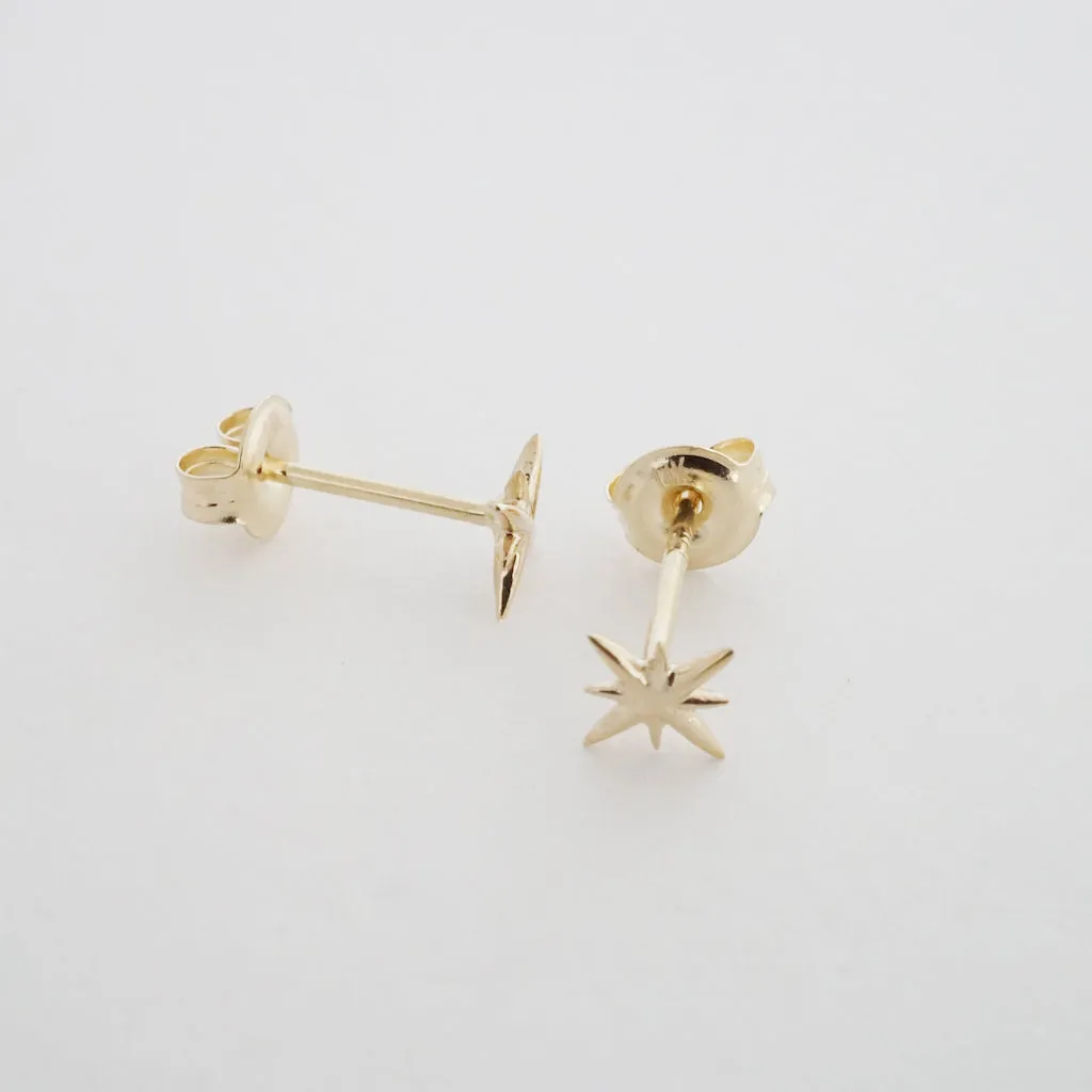 Mini Starburst Studs, 14k Gold