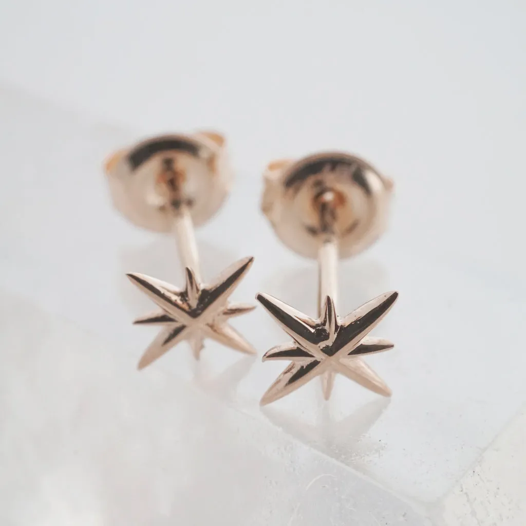 Mini Starburst Studs, 14k Gold