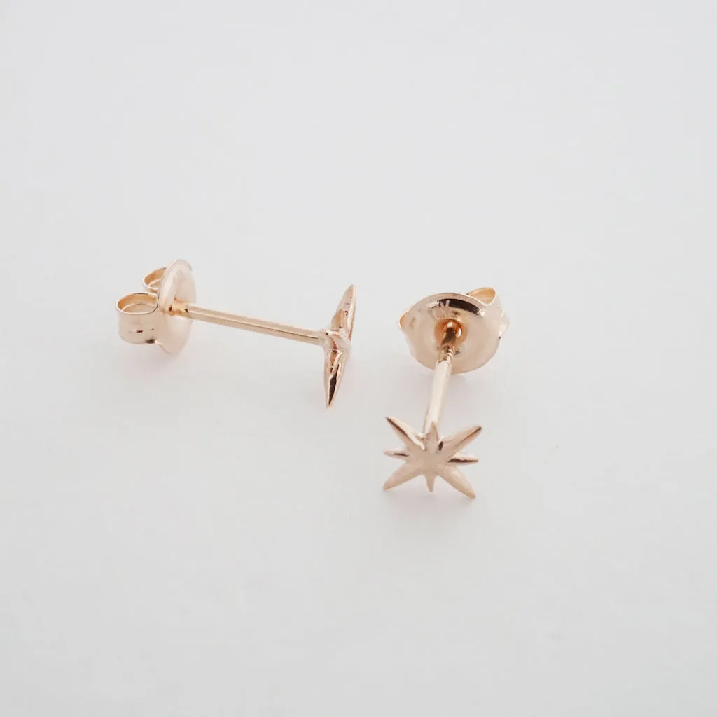 Mini Starburst Studs, 14k Gold