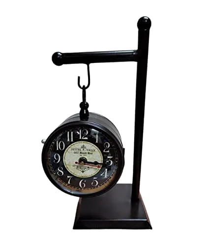 Nutts Analog Metal Circular Stand Table Clock Antique Clock with Stand for Home, Office (4 INC DIAL) (Design 1)