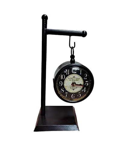 Nutts Analog Metal Circular Stand Table Clock Antique Clock with Stand for Home, Office (4 INC DIAL) (Design 1)