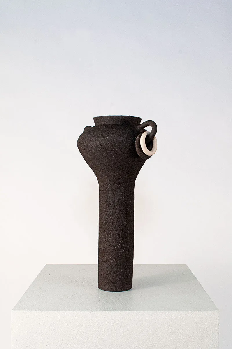 Pedestal Vase with Handles and Rings - Black