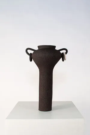 Pedestal Vase with Handles and Rings - Black